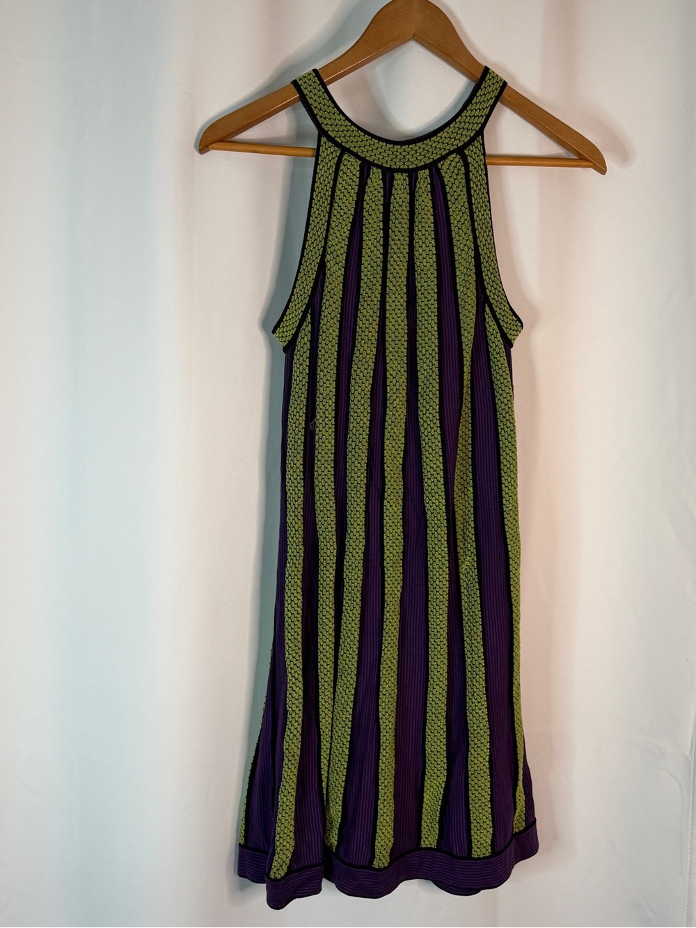 Vintage Missoni Purple and Green Sleeveless Knit Shift Dress